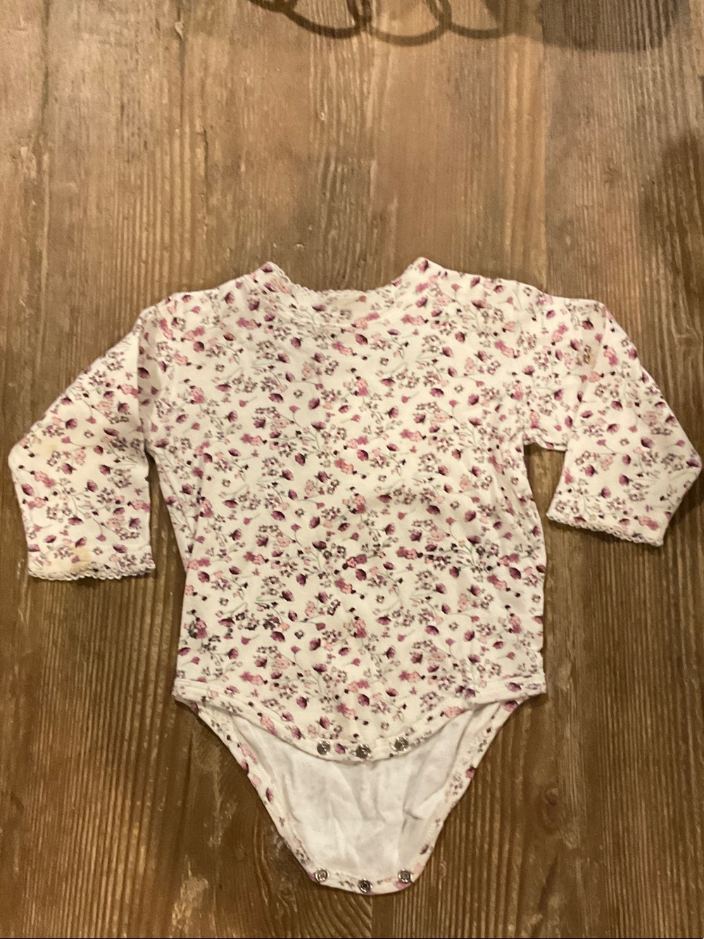Faded Glory cotton White Floral Long-Sleeve Baby Bodysuit with Pink Flowers